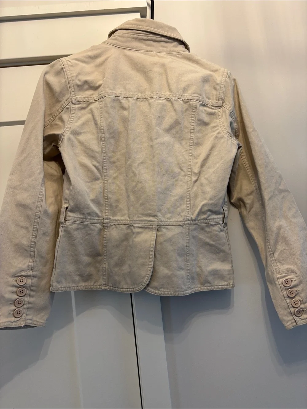 Girls' Cream Button-Front Denim Jacket - Classic Utility Style